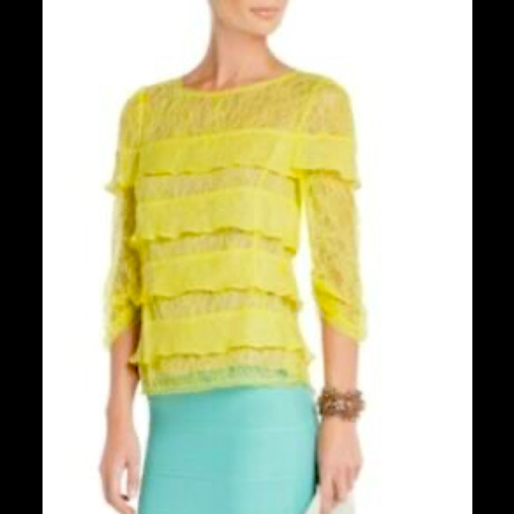 BCBGMaxAzria ruffle lace silk blouse